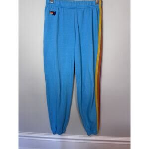 Aviator Nation Blue Sweatpants with Rainbow Stripe